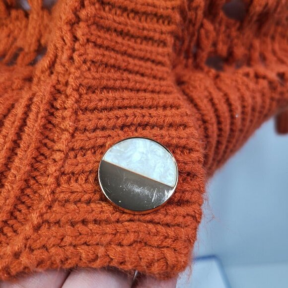 Heartloom Chunky Open Knit Burnt Orange Pearl Buttons Oversized Cardigan - Picture 9 of 9